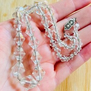 VTG Art Deco Czech Art Glass necklace Flapper choker Faceted carved beads 16"